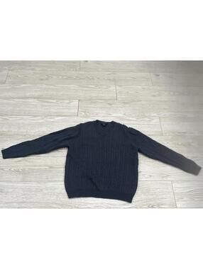 Brooks Brothers Men's Gray Blue Cotton Cable Knit V Neck Sweater SIZE XL $98